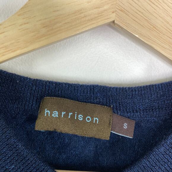 Harrison Navy Blue High V-Neck Merino Wool Knit Sweater Men's Size Small S - Picture 5 of 7